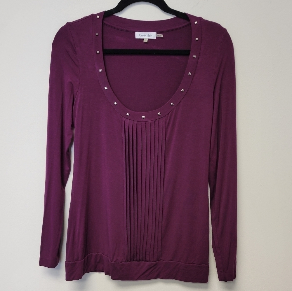 Calvin Klein studded long sleeve shirt tunic mulberry S